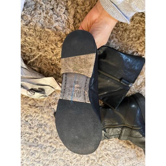 Eileen fisher black leather‎ moto mid calf boots size 6.5 - Picture 4 of 6